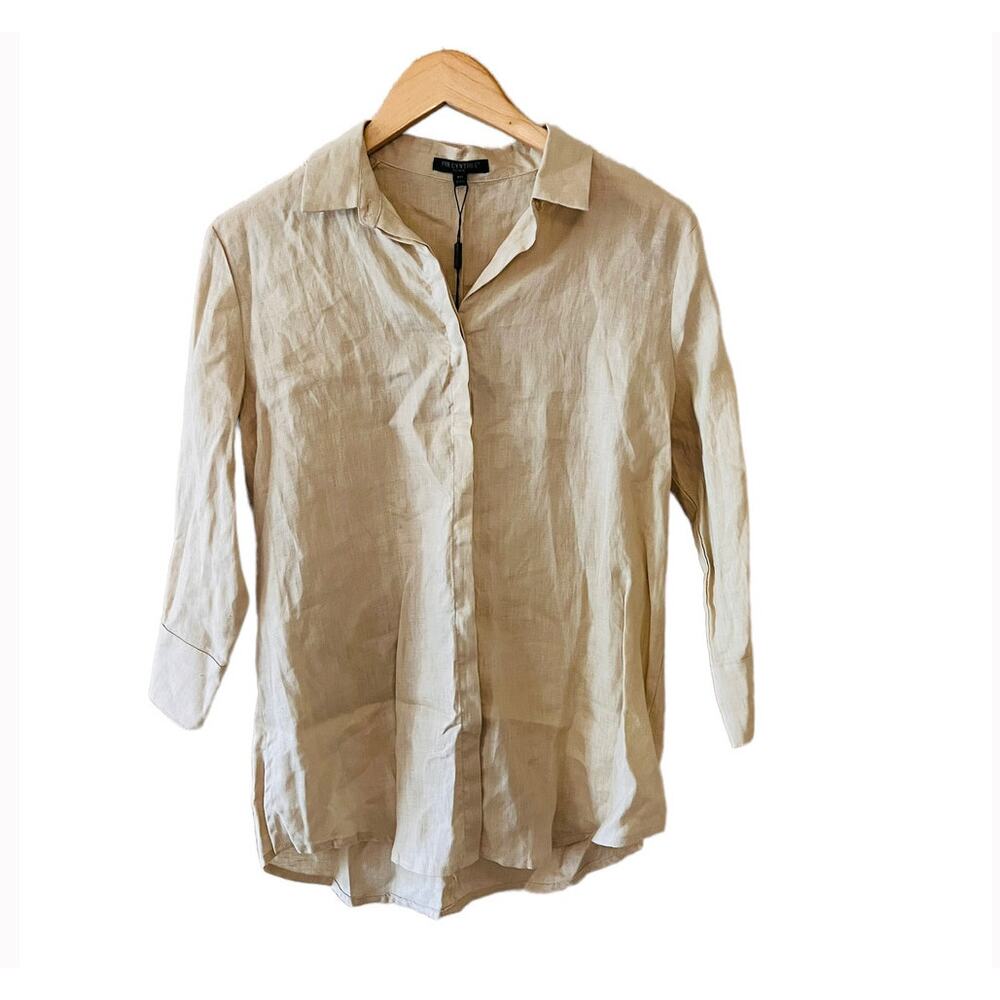 For Cynthia Linen Button Up Three Quarter Sleeve Top Size MP Medium Petite NWT